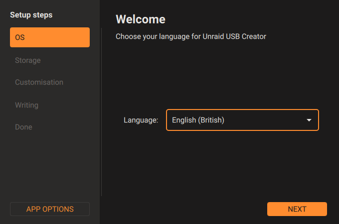 USB Creator language
selection